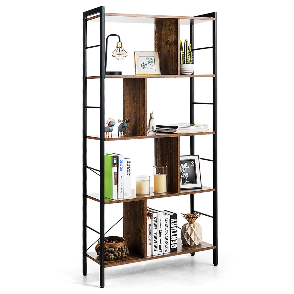 5 Tier Ladder Shelf Bookcase Industrial Storage Rack Display Stand