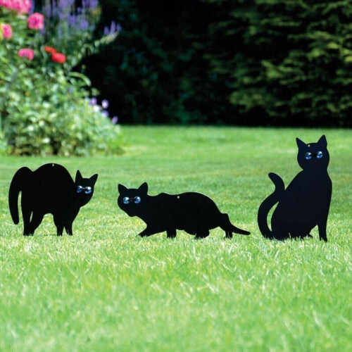 3Pack Black Cat Silhouette for Garden - Cats Scarer with Marble Eyes 2