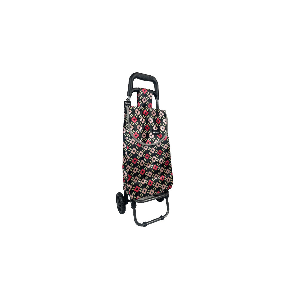 (Black Flowers) Hampton&Stewart Luggage Folding Shopping Trolley