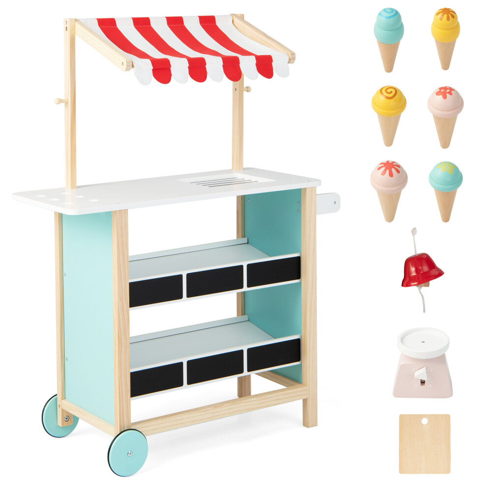 Pretend Play Kids Ice Cream Cart Wood Grocery Store Toddler Market Toy