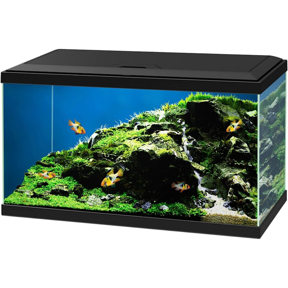 (BLACK) Aquarium 60 Tropical Glass - Includes Filter, White LED Lights & Heater 58L