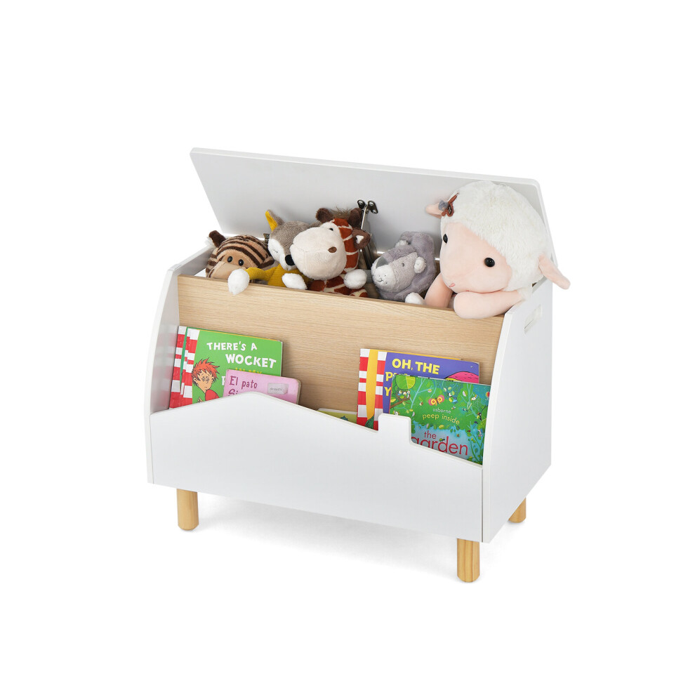 Wooden Toy Box Kids Toy Storage Organizer Chest Flip-top Lid Bookcase