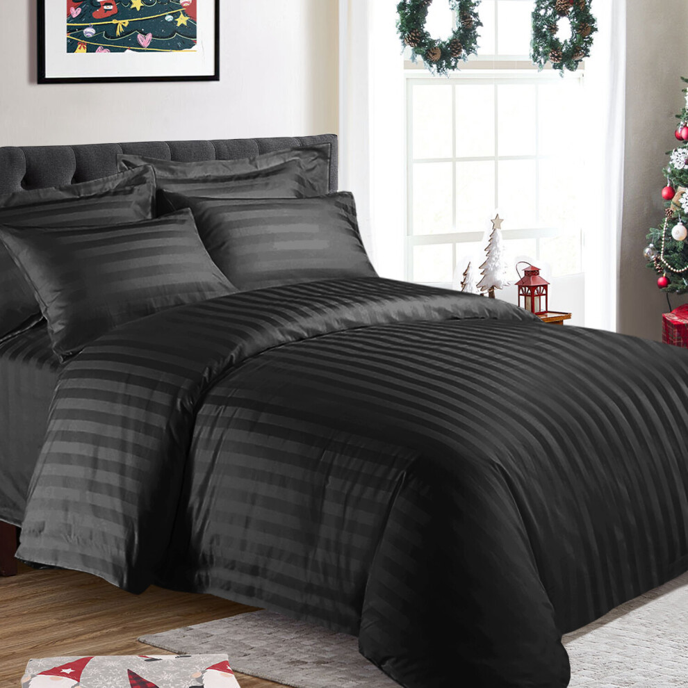 (Black) Stripe Duvet Quilt Cover King Size Bedding Set