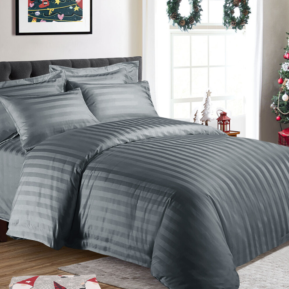 (Charcoal) Stripe Duvet Quilt Cover King Size Bedding Set