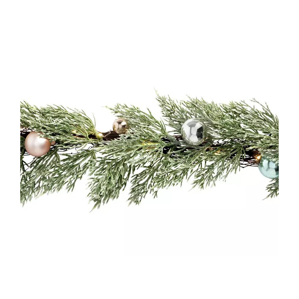 Home 6ft Pre-Lit Foliage and Baubles Christmas Garland