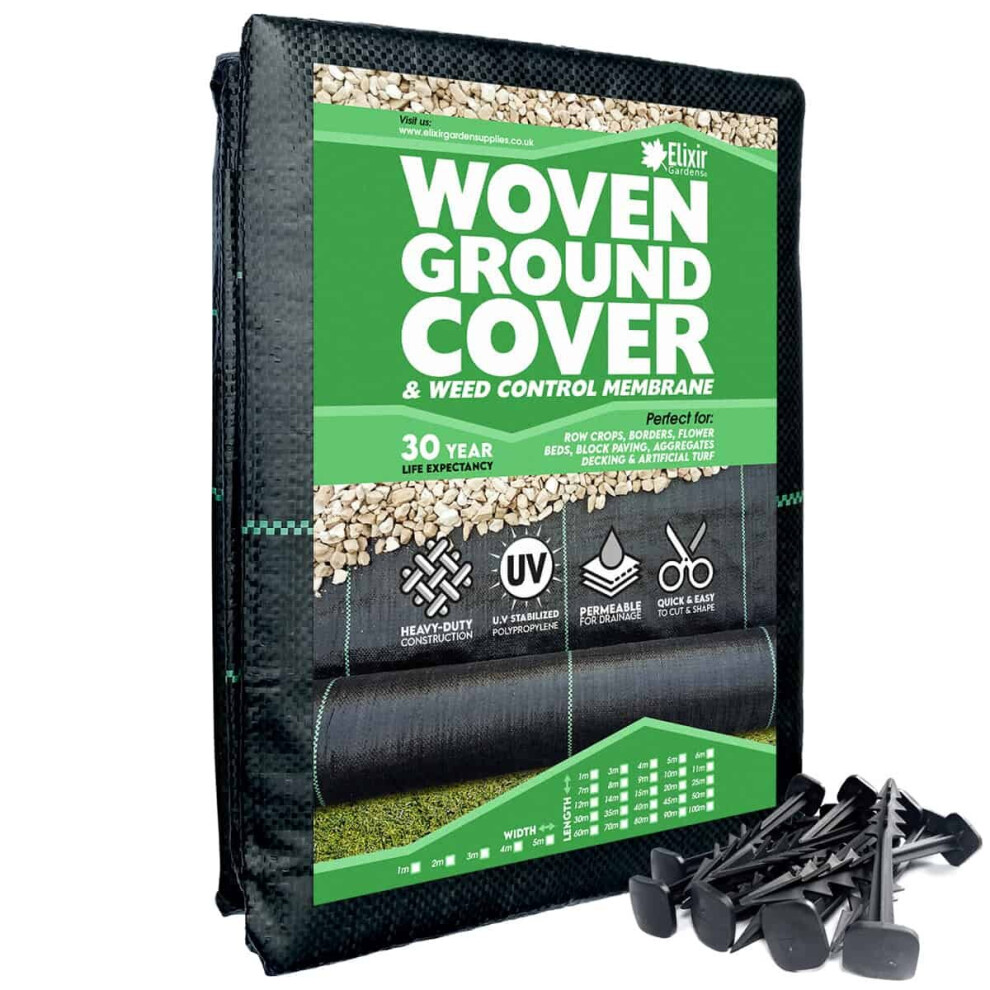 (1m, 1m) Elixir Gardens | Woven Ground Cover / Landscape fabric | Weed control + Pegs