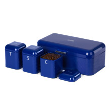 KS0378 LIVIVO 4-Piece Taurus Storage Tins Canister Set: Tea, Coffee, Sugar & Bread Bin - Airtight, Rust-Resistant