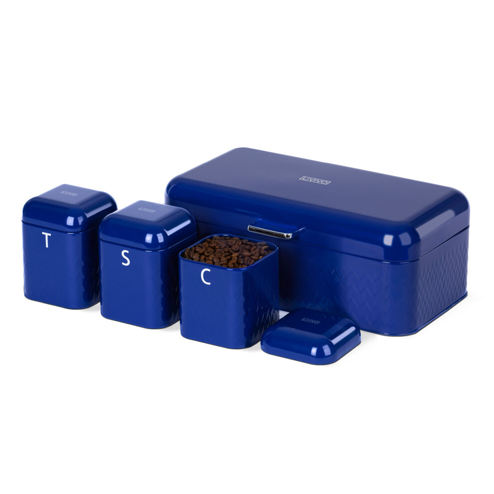 LIVIVO 4-Piece Taurus Storage Tins Canister Set: Tea, Coffee, Sugar and Bread Bin