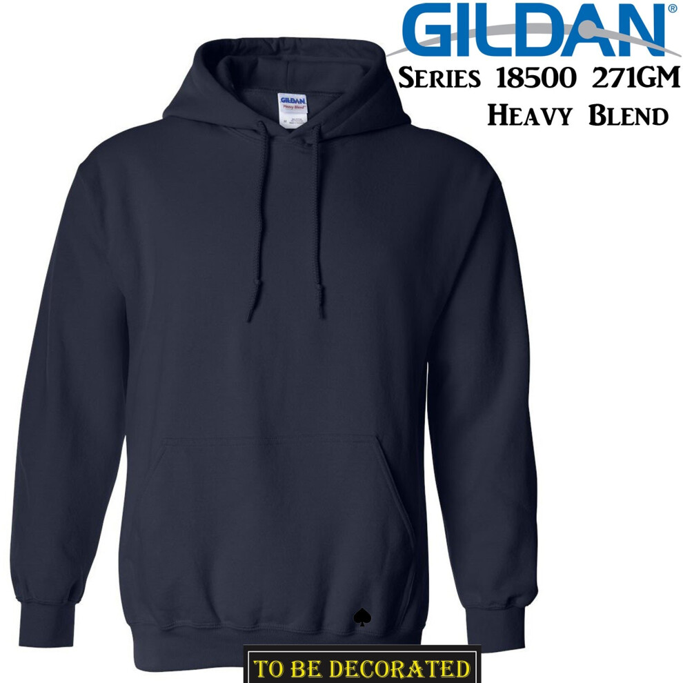 Gildan (S) Navy Hoodie Heavy Blend Basic Hooded Sweat Sweater Mens Xs - 5XL Blue