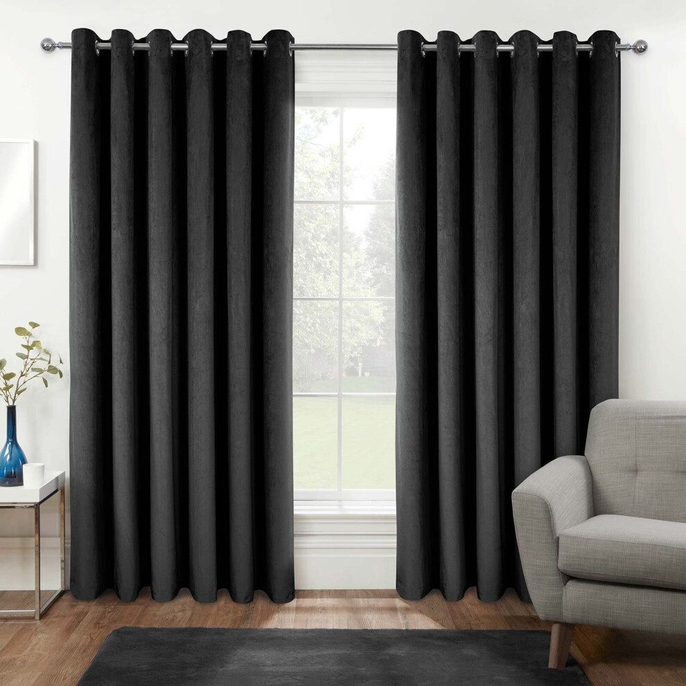 Homescapes (Grey, 117 X 137 Cm (46" X 54")) Thermal 100% Blackout Velvet Curtains