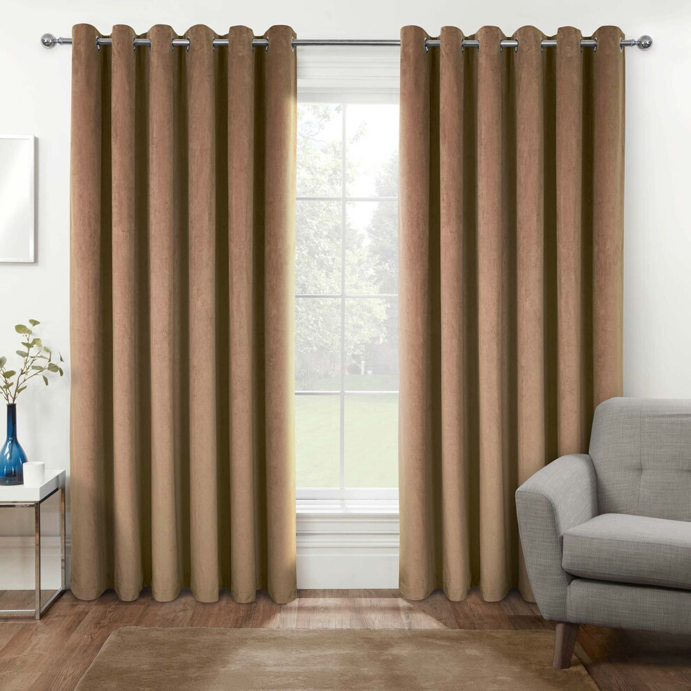 Homescapes (Beige, 117 X 137 Cm (46" X 54")) Thermal 100% Blackout Velvet Curtains