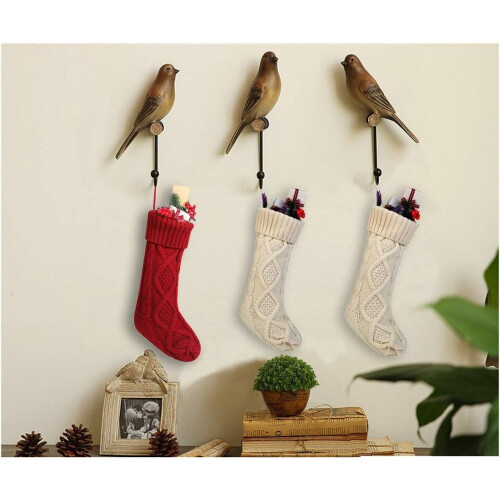 Cable Knit Christmas Stocking Set Solid White Ivory Classic Ornament 18