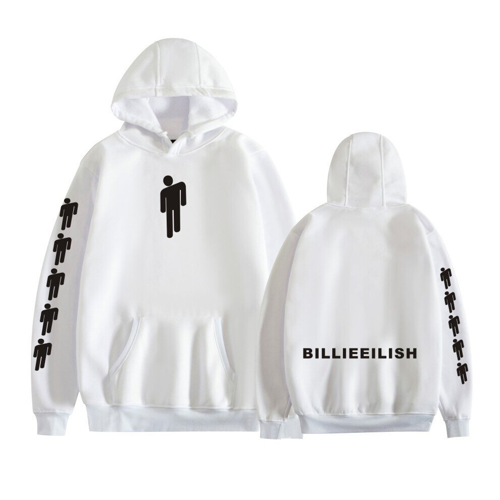 (White, M) Casual Unisex Hooded Sweatshirt Billie Eilish for Pullover Hoodie for Men Women