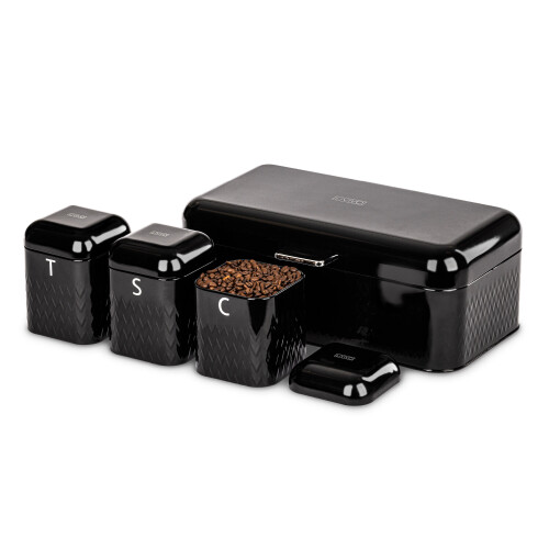 (Black ) LIVIVO 4-Piece Taurus Storage Tins Canister Set: Tea, Coffee ...