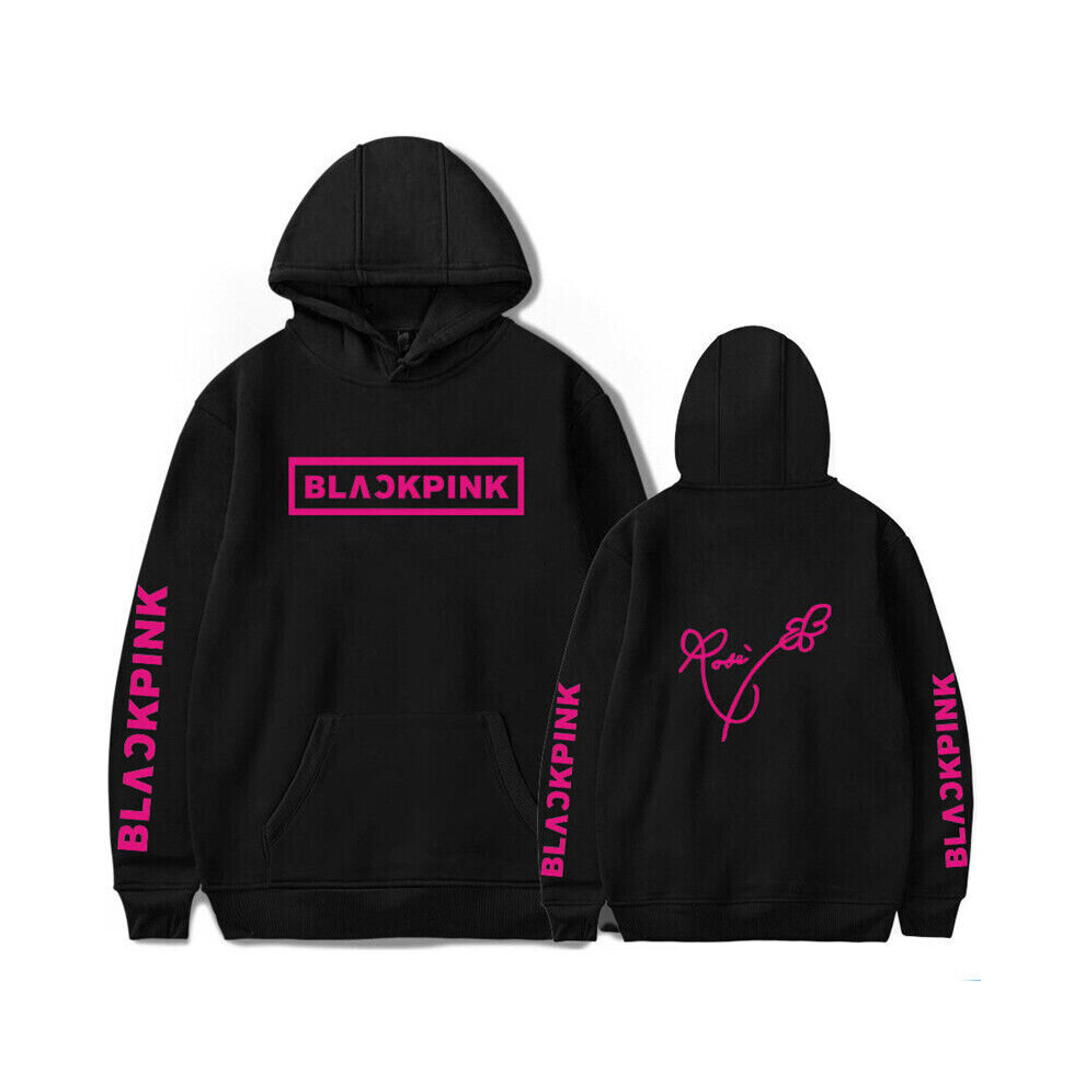Kiikn (Rose M) Kpop Pink Hoodies Pullover Jisoo Lisa Rose Jennie Hooded Sweater Jumper Black