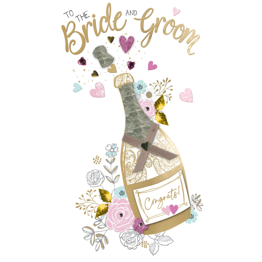 Congratulations Bride & Groom Wedding Day Card Embellished Champagne Greeting Card