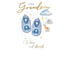 A New Grandson To Cherish New Baby Card Embellished Champagne Greeting Card