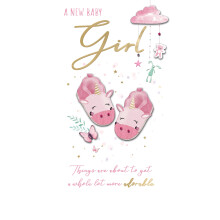 Adorable New Baby Girl Congratulations Card Embellished Champagne Greeting Card