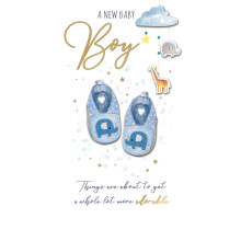 A New Baby Boy Adorable New Baby Card Embellished Champagne Greeting Card