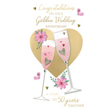 On Your Golden 50th Wedding Anniversary Card Embellished Champagne Greeting Card