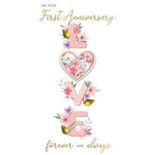 LOVE On Your First 1st Anniversary Card Embellished Champagne Greeting Card