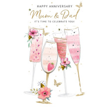 Mum & Dad Time To Celebrate Anniversary Card Embellished Champagne Greeting Card