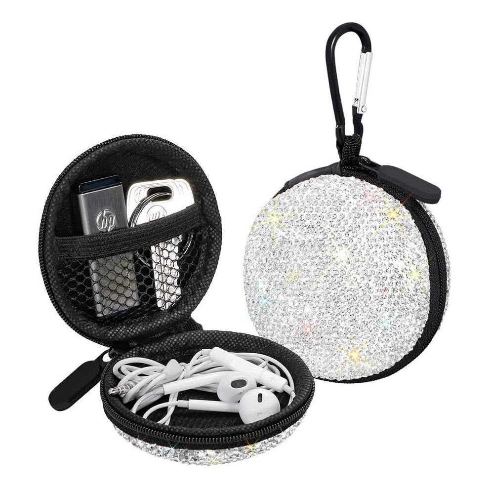 Headphone Case Small Carrying Bag Headphone Storage Bag With Carabiner (White) White 8366089231998