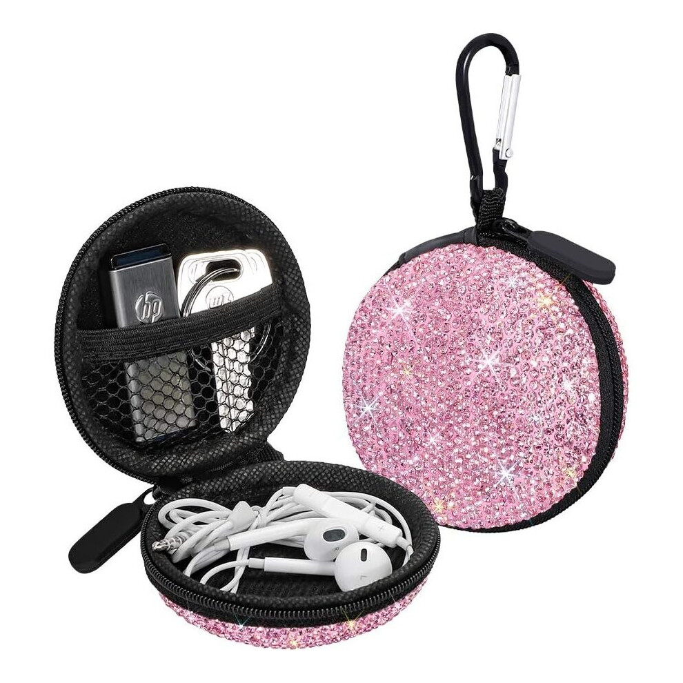 Earphone Case Earplugs Small Carrying Bag Earphone Storage Bag With Carabiner (Pink) Pink 8366089231967