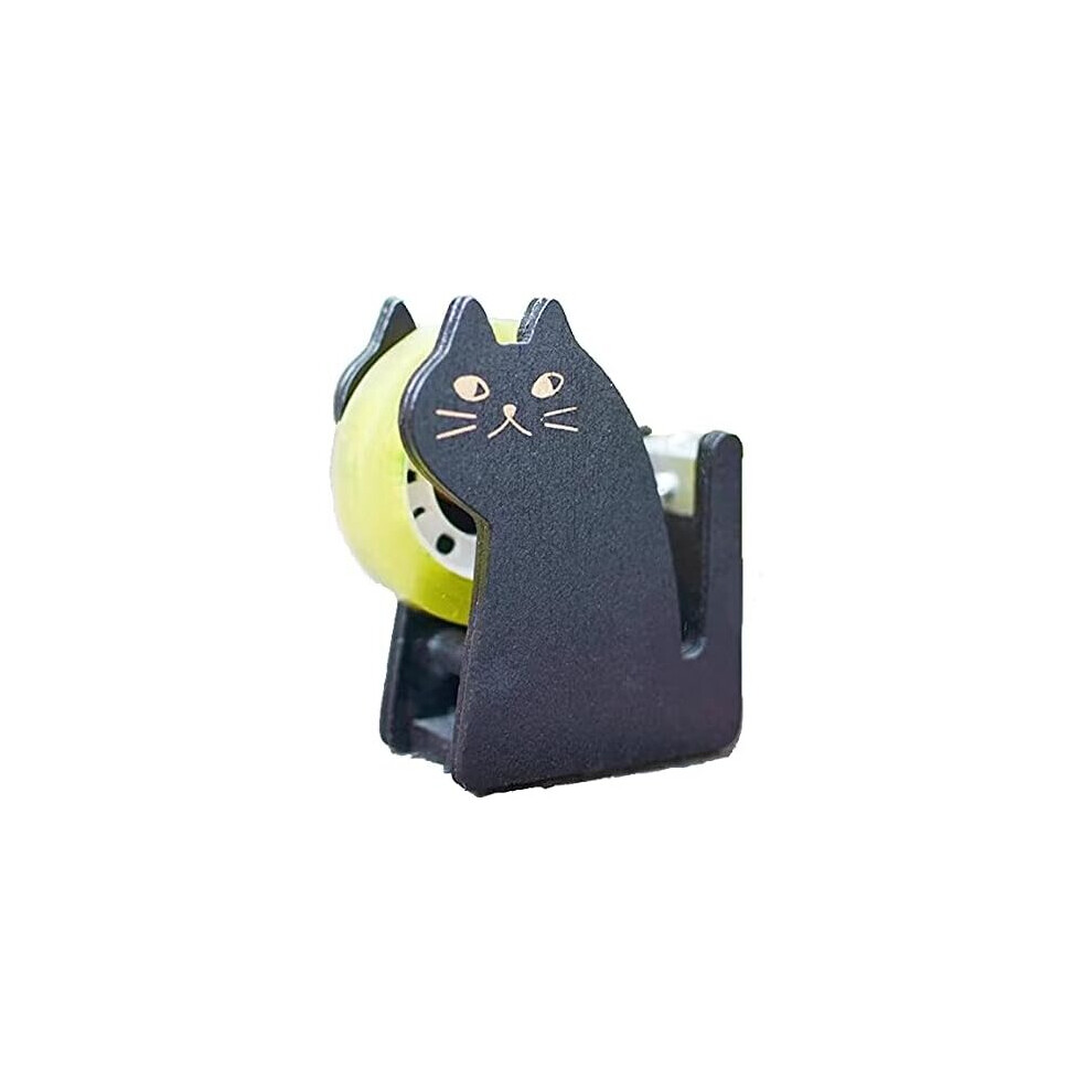 Cute Cat Tape Dispenser, Vintage Wooden Tape Cutter (Tape Not Included, Black) 8366089231882