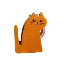 Cute Cat Tape Dispenser, Vintage Wooden Tape Cutter (Tape Not Included, Brown)