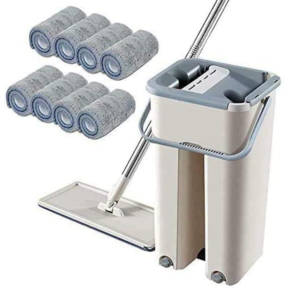 Telescopic Handle Flat Mop with Microfibre Pads and Bucket