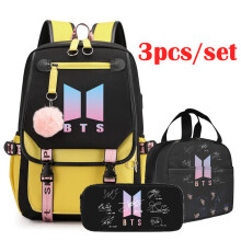 (Yellow) Set 3 Student bts Backpack lunch bag set