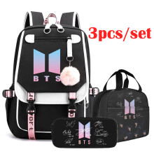 (Black) Set 3 Student bts Backpack lunch bag set