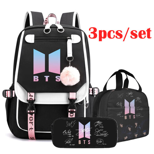 (Black) Set 3 Student bts Backpack lunch bag set
