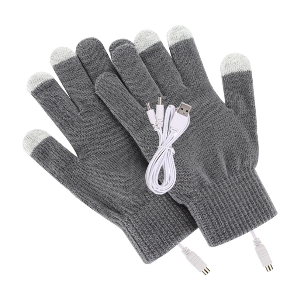 USB heated gloves full hands design washable winter warm for woman gray