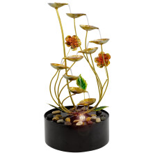 (Metal Spiral) GEEZY Garden Fountain Water Feature LED Lights Indoor Outdoor Polyresin Statues Decor