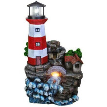 (Lighthouse Fountain) GEEZY Garden Fountain Water Feature LED Lights Indoor Outdoor Polyresin Statues Decor