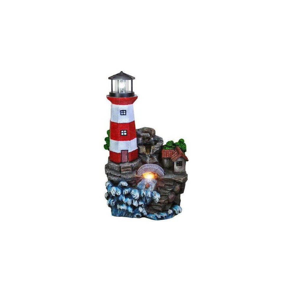 (Lighthouse Fountain) GEEZY 4 Tier Bowls Indoor Outdoor Polyresin Water Fountain Feature LED Lights Garden