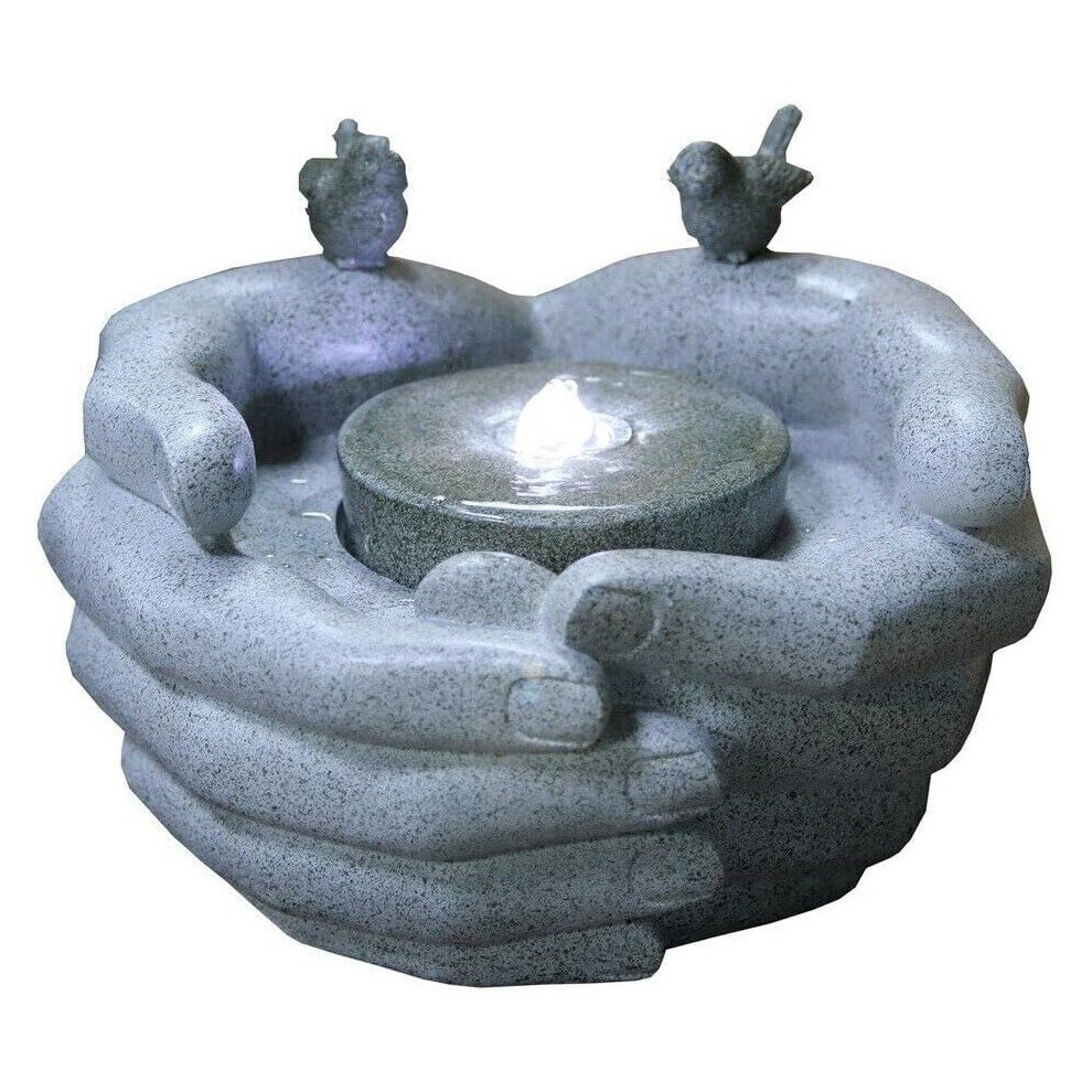 (Cupped Hands Fountain) GEEZY 4 Tier Bowls Indoor Outdoor Polyresin Water Fountain Feature LED Lights Garden