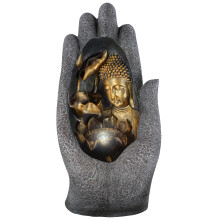(Hand Fountain) GEEZY Garden Fountain Water Feature LED Lights Indoor Outdoor Polyresin Statues Decor