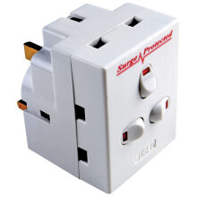 3 way switched surge protected 13A adaptor 3 UK mains plug-in with NEON switched