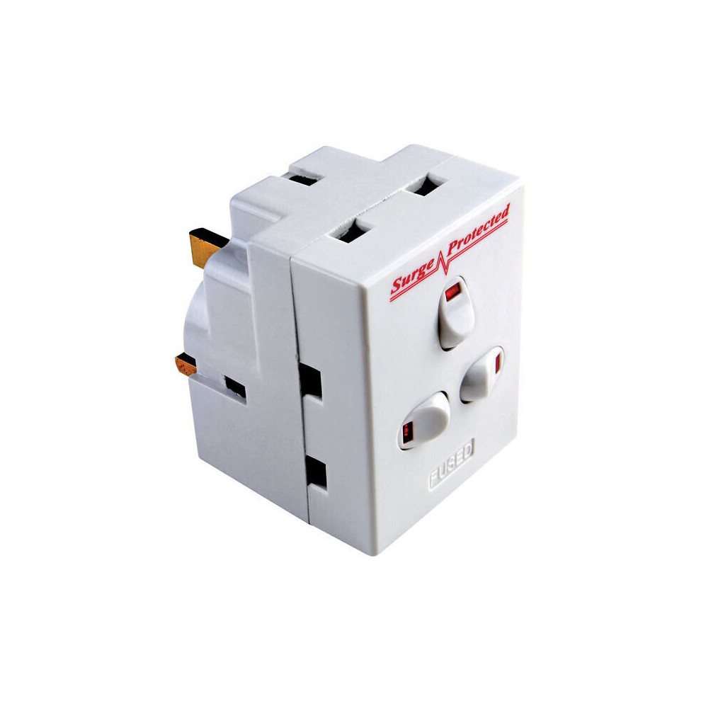 3 way switched surge protected 13A adaptor 3 UK mains plug-in with NEON switched