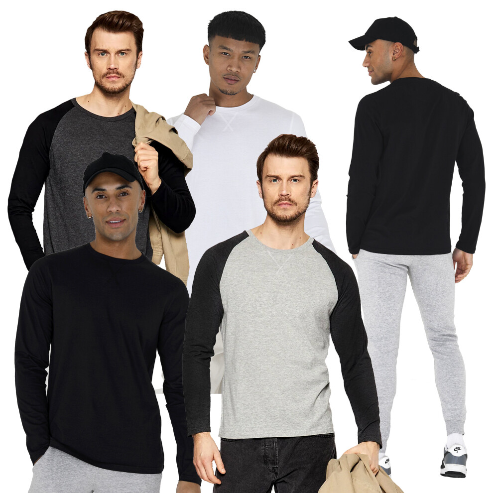 (Charcoal Osbourne, M) Men Brave Soul Long Sleeve T-Shirt Gym Muscle Gym Base Layer Raglan Top Cotton