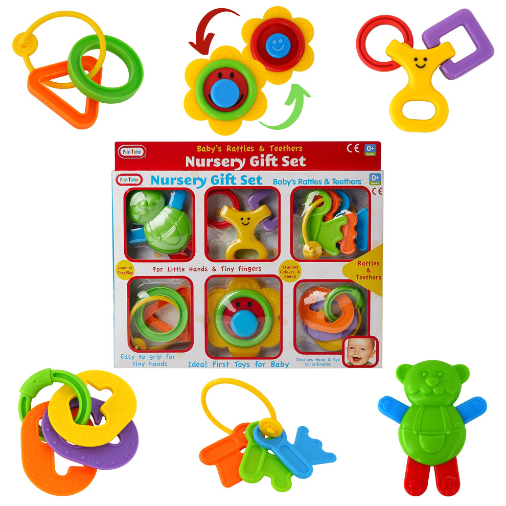 The Magic Toy Shop Rattles And Teethers Baby Newborn Infant Hand Shaker BPA Free Teething Ring Toy