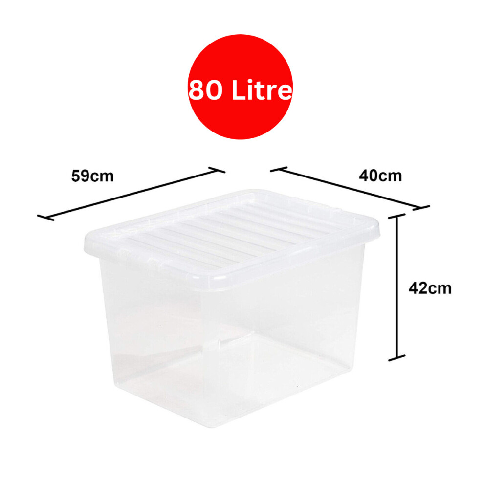 80L Plastic Stackable Storage Box With Lid Clear Container Home Work