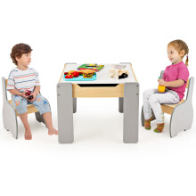 4-in-1 Kids Wooden Table & Chair Set - Reversible Tabletop, Storage & Ergonomic Seats