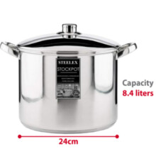 (24cm ( 8.4 Litre )) Steelex Induction Casserole Deep Stock cooking Pot