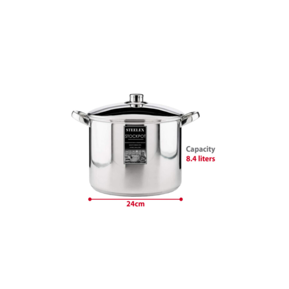 (24cm ( 8.4 Litre )) Steelex Induction Casserole Deep Stock cooking Pot