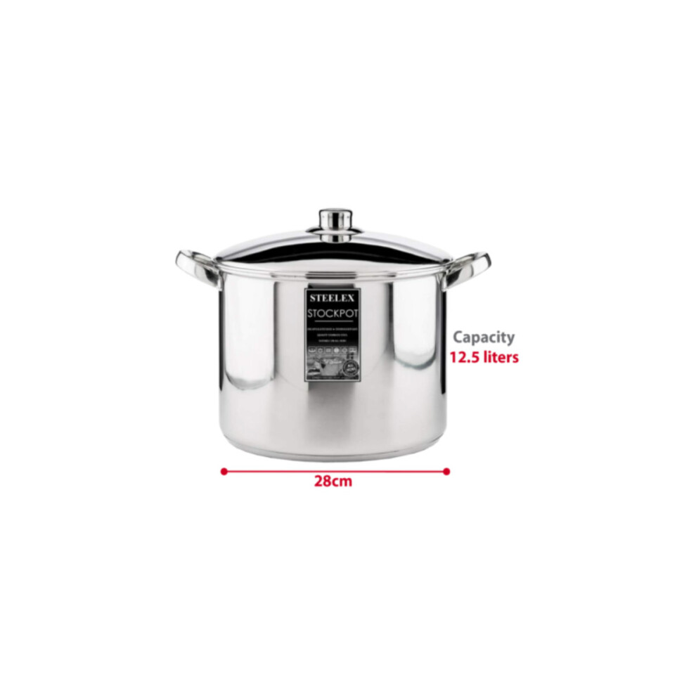 (28cm ( 12.5 Litre )) Steelex Induction Casserole Deep Stock cooking Pot