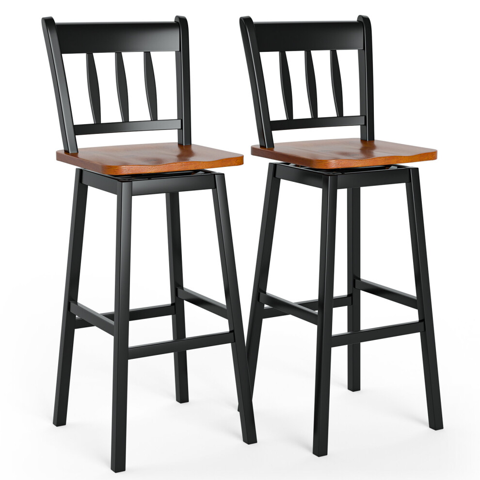 2 Pcs Swiveling Bar Stools Solid Rubber Wood Kitchen Dining Chairs